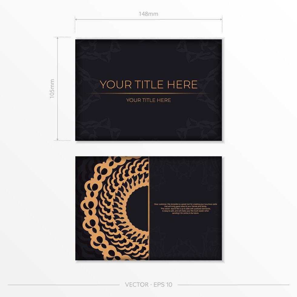 Dark black gold invitation card template with white Indian ornaments. Elegant and classic elements ready for print and typography. illustration. vector