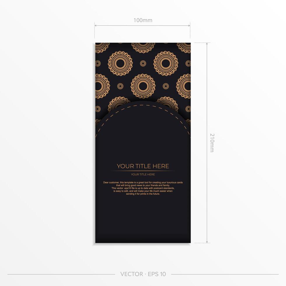 Dark black gold postcard template with white abstract ornament. Elegant and classic elements ready for print and typography. illustration. vector