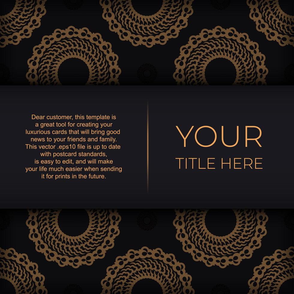 Dark black gold postcard template with white abstract ornament. Elegant and classic vector elements are great for decoration.