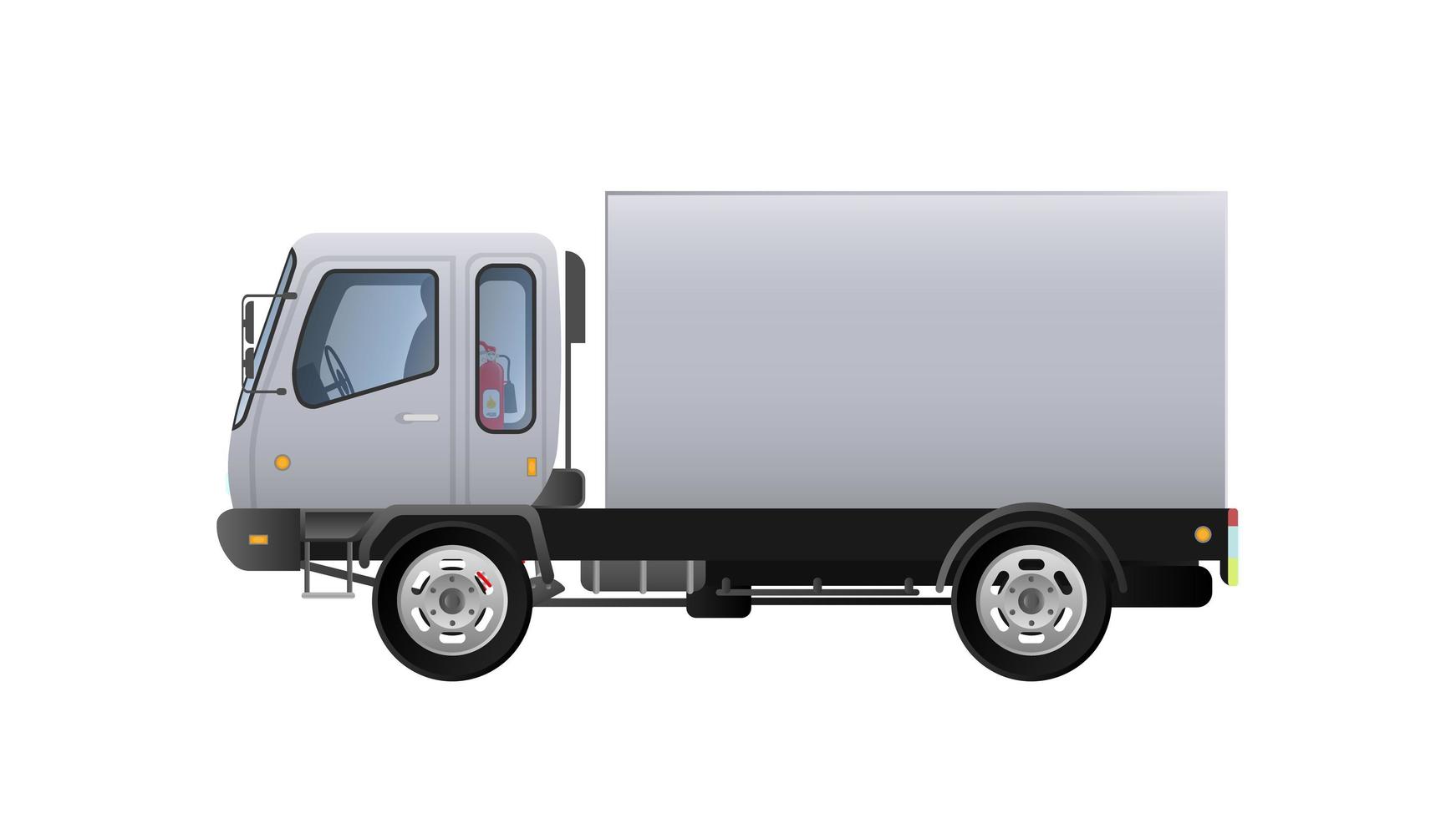 Vector small truck side view. Delivery of cargo. Solid and flat color design. White truck for transportation. Isolated on a white background.