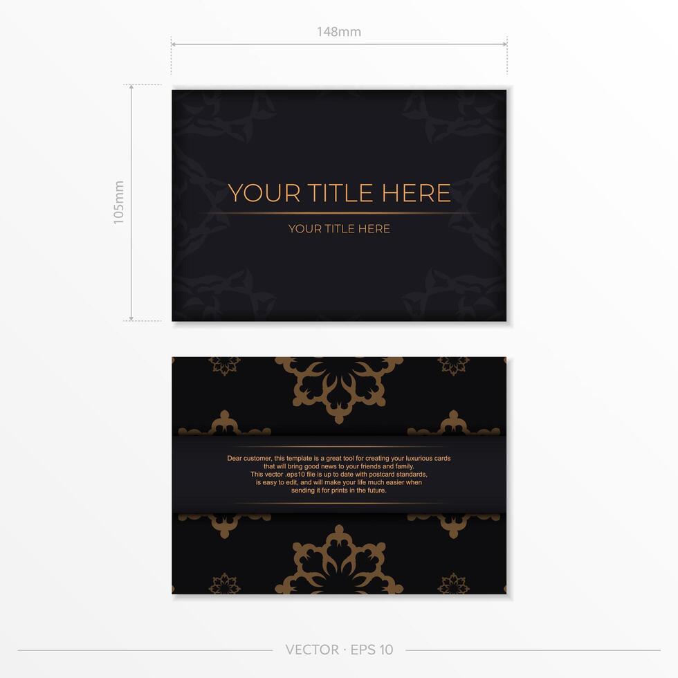 Dark postcard design with vintage Indian mandala ornament. Elegant and classic vector elements ready for print and typography.