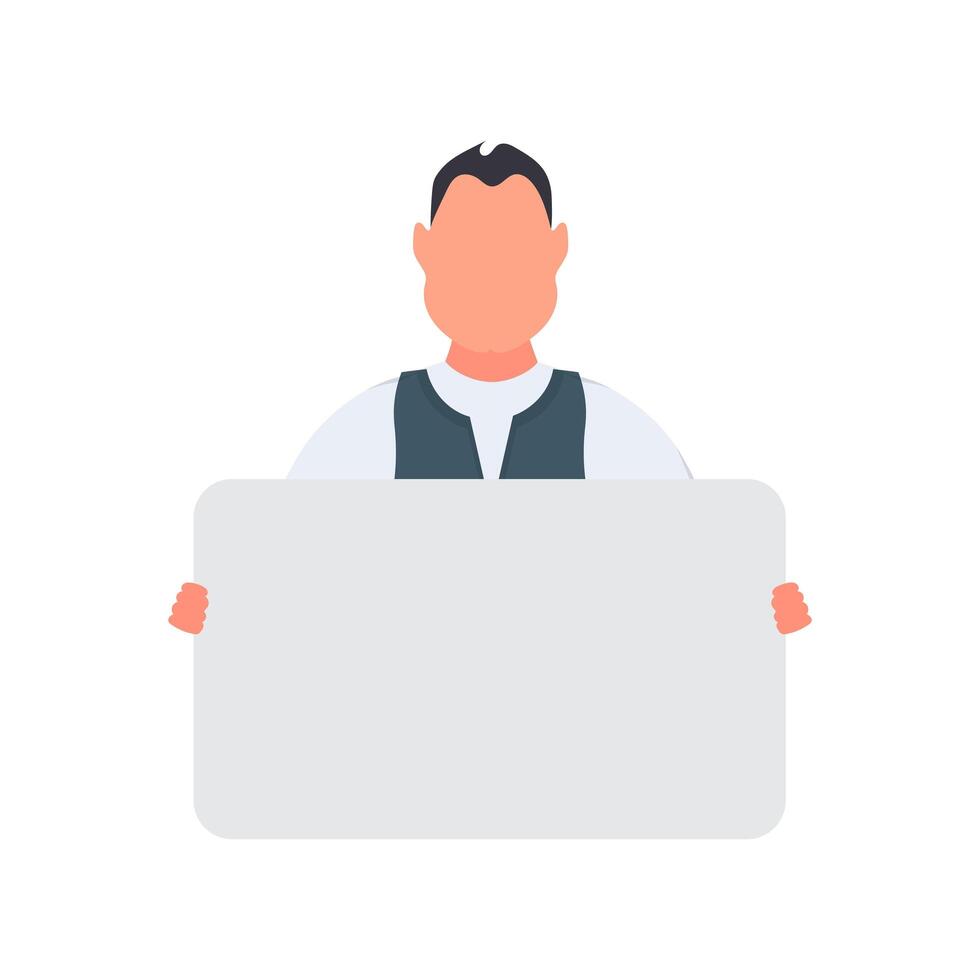 A man holding a blank sign in front of him vector