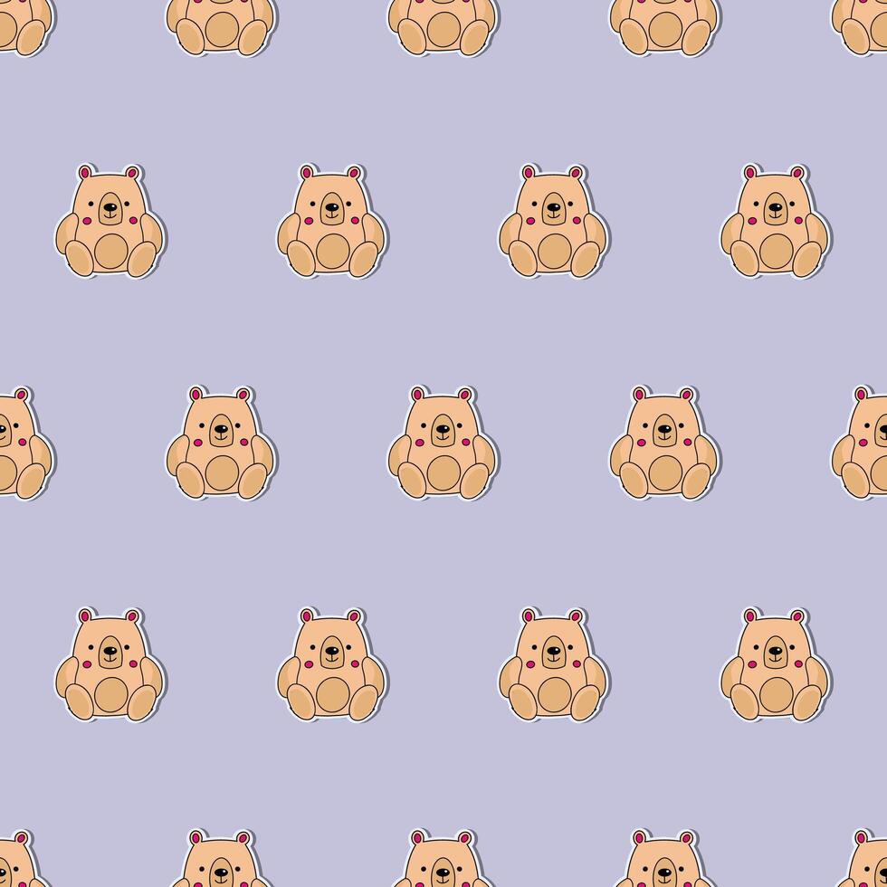 Bear seamless pattern in flat style. Teddy bear sticker. Suitable for backgrounds, postcards, and wrapping paper. Vector. vector