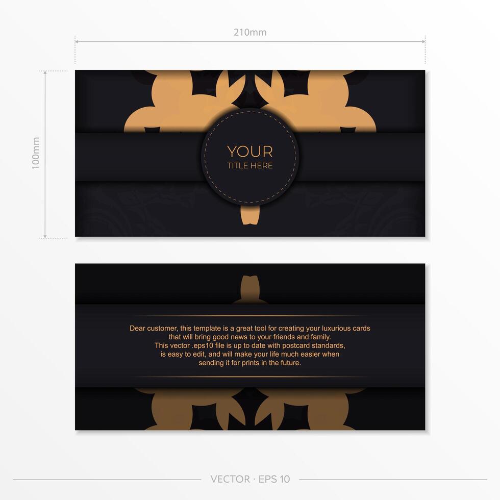 Black and gold business card template with gold foil vector