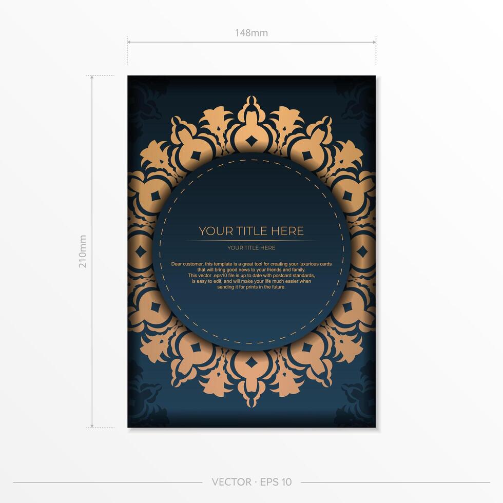 Dark blue postcard template with Indian mandala ornament. Elegant and classic elements ready for print and typography. illustration. vector
