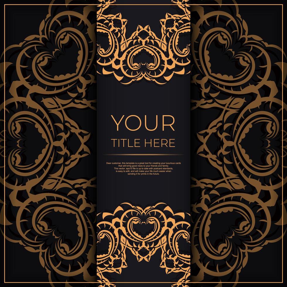 Black luxury invitation card design with vintage Indian ornament. Can be used as background and wallpaper. Elegant and classic vector elements ready for print and typography.