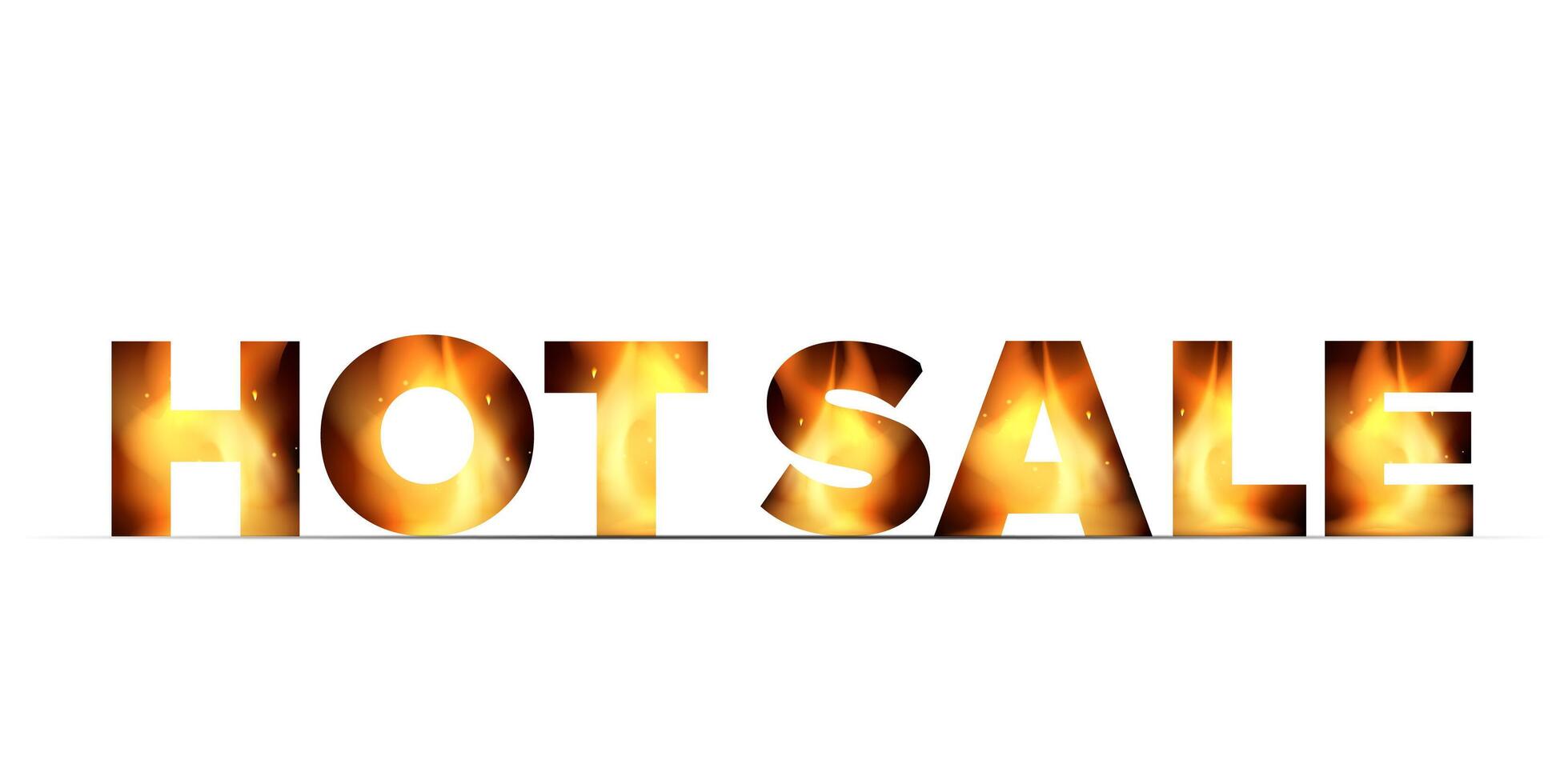 Inscription HOT SALE with fire inside. Isolated on white background. Vector for the design of advertising banners.