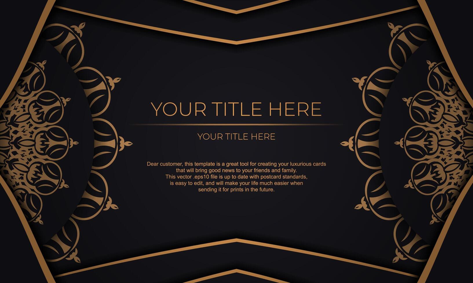 Black vector banner with luxury ornaments and place for your text. Template for printable design invitation card with vintage patterns.