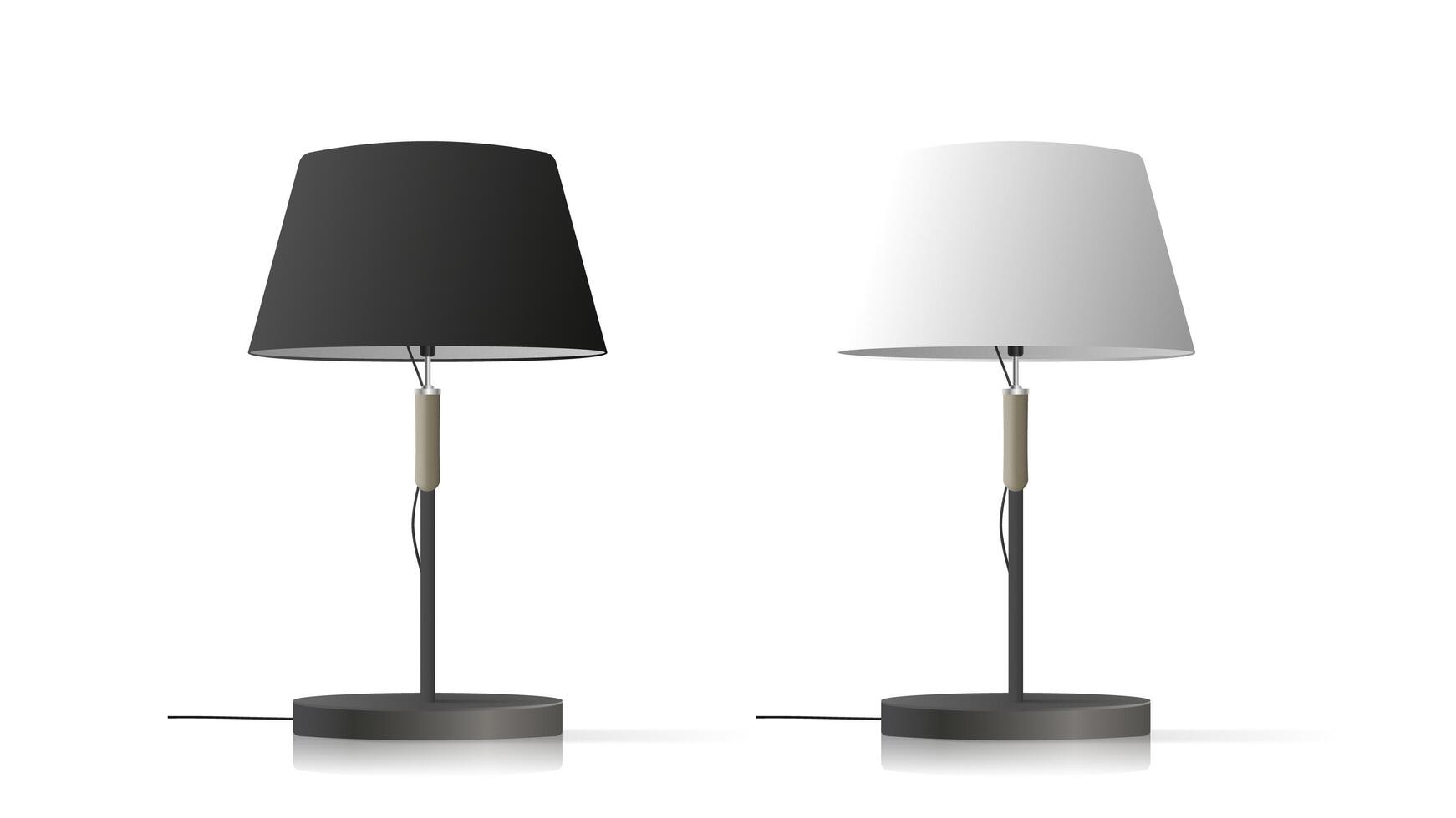 Two lamps with black and white shades on a white surface vector