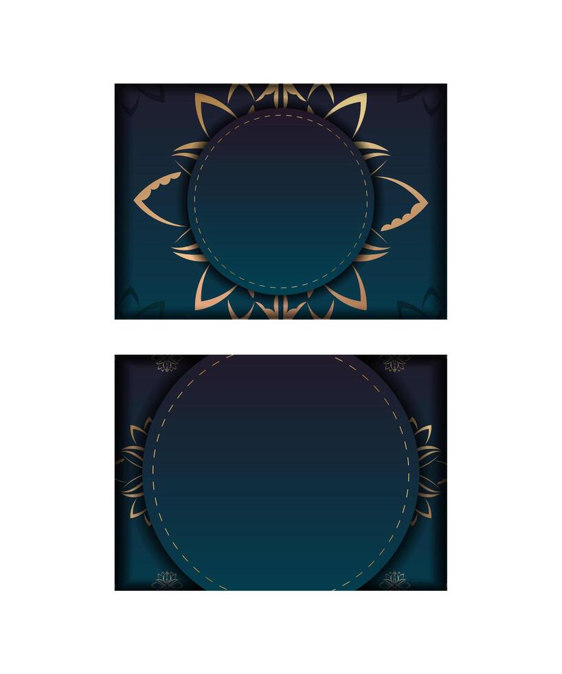 Template Congratulatory Flyer with gradient blue color with mandala gold pattern prepared for printing. vector