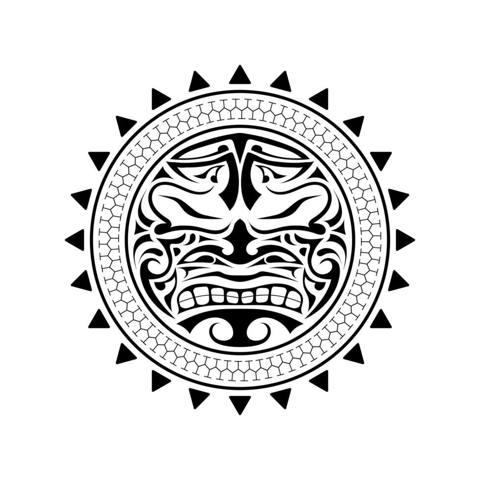 Polynesian tattoo design mask. Frightening masks in the Polynesian native ornament. Isolated vector illustration