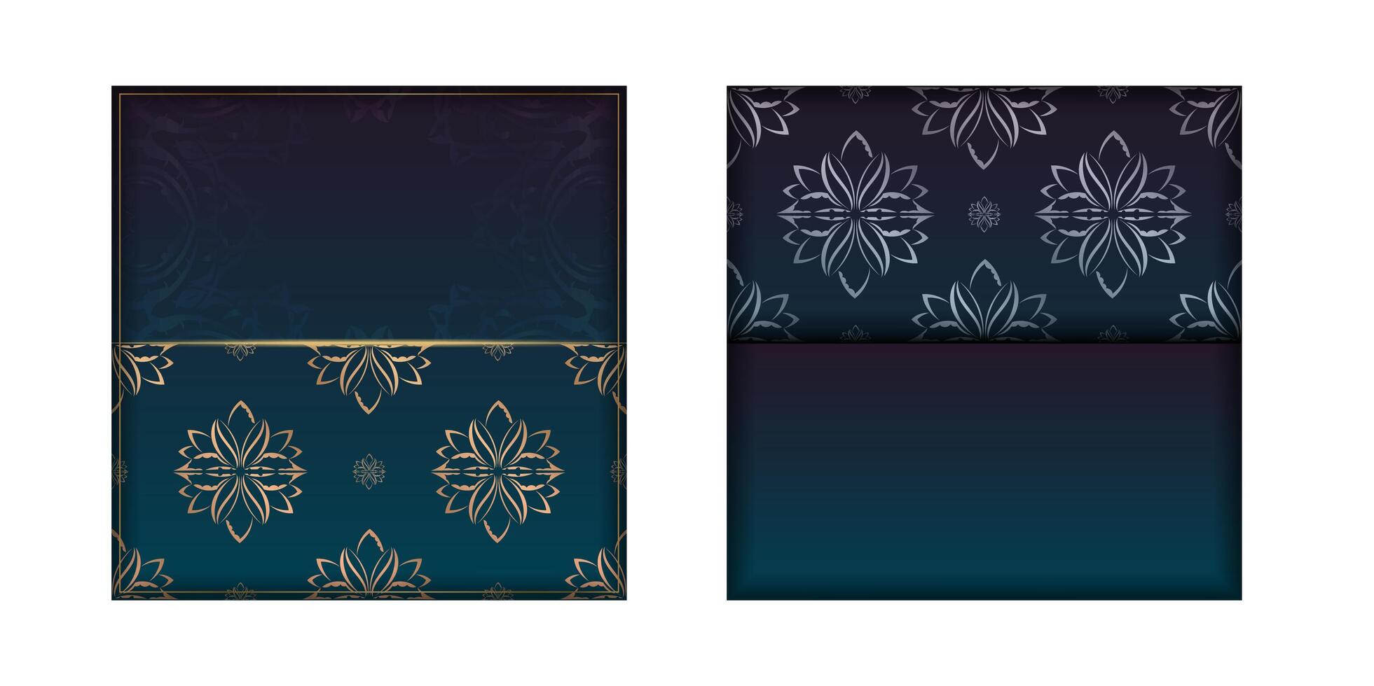 Template Congratulatory Flyer with a gradient of blue color with a mandala gold ornament for your brand. vector