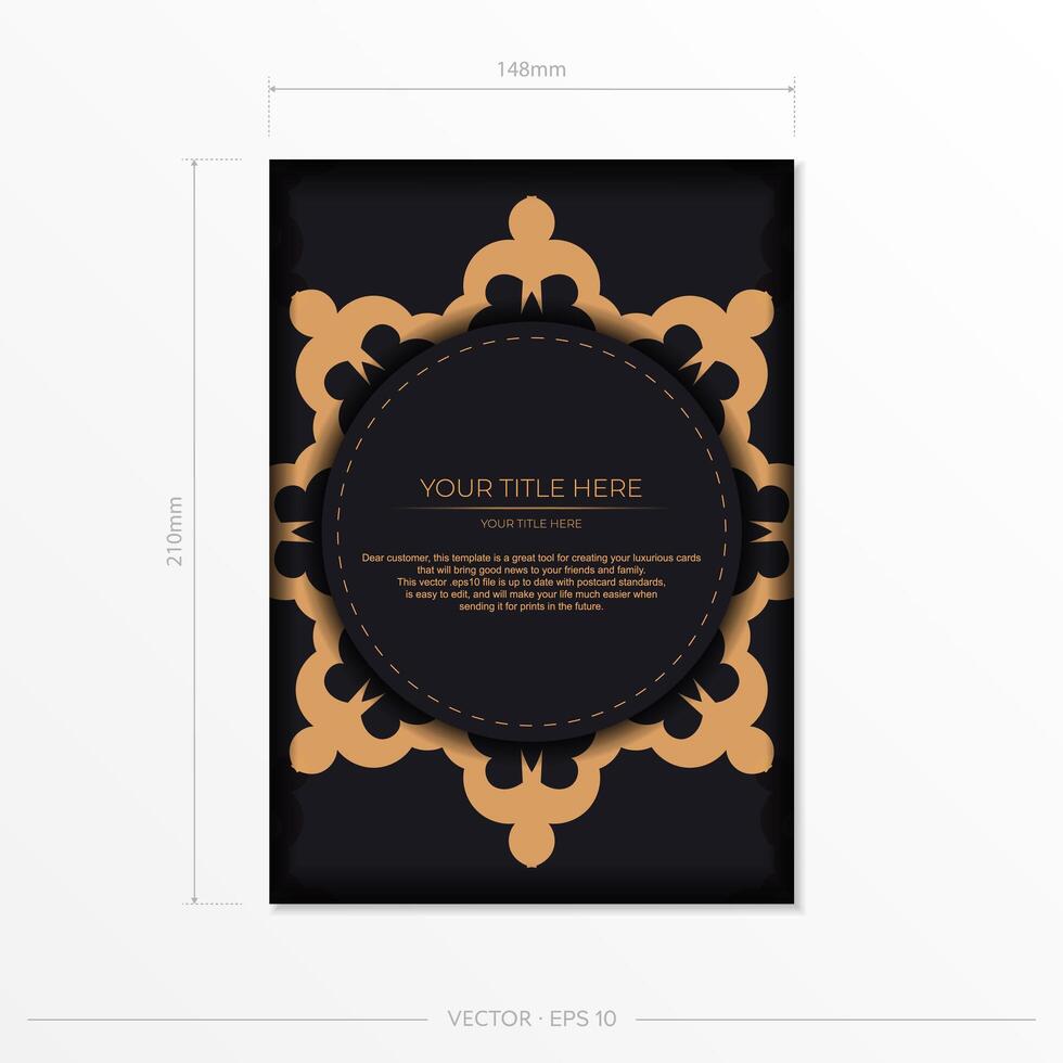 Dark postcard design with abstract vintage mandala ornament. vector