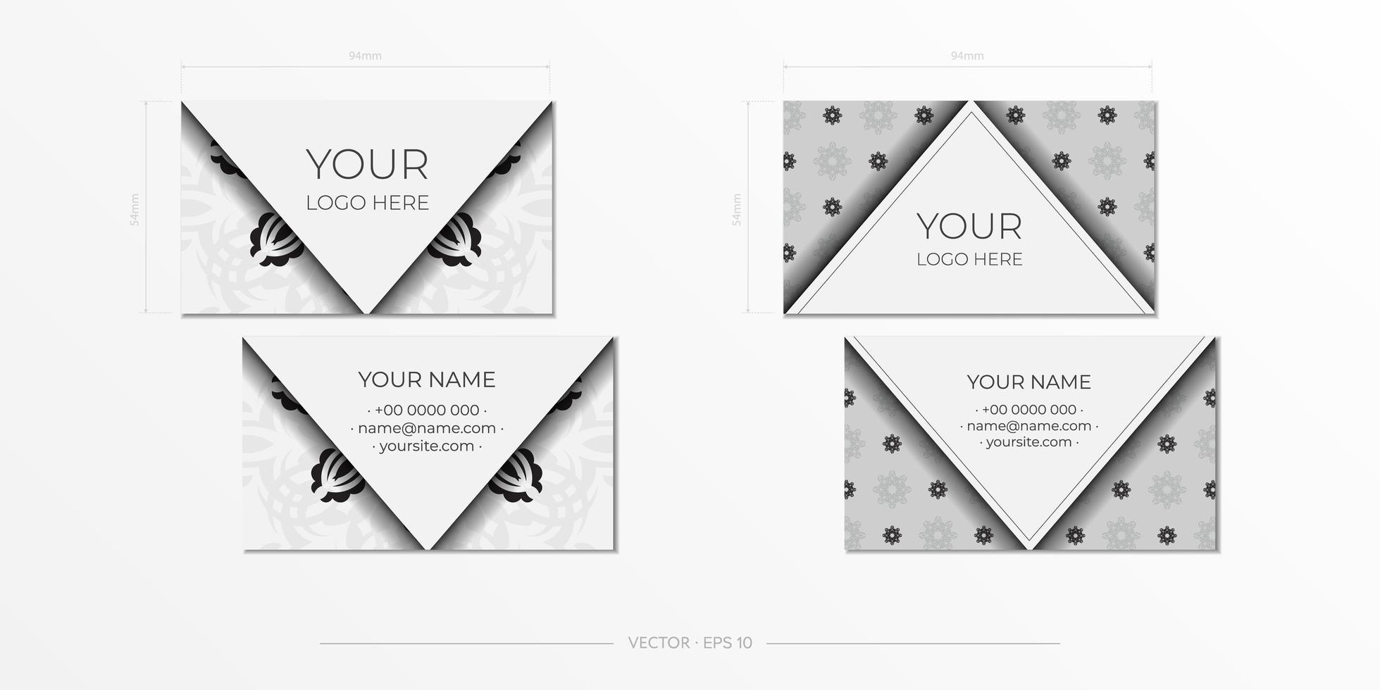 tarjetas de visita de lujo blancas con adornos decorativos tarjetas de visita, patrón oriental, ilustración. vector