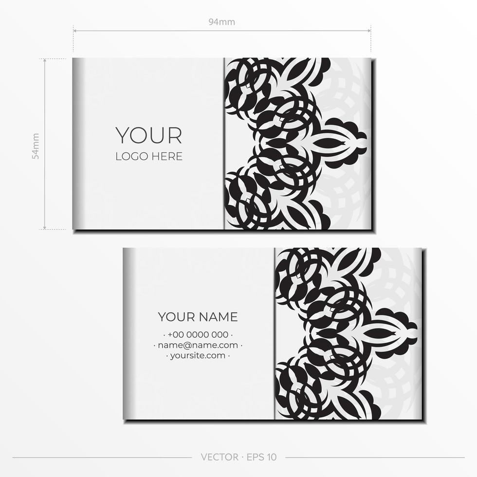White luxury Business cards. Decorative business card ornaments, oriental pattern, illustration. Ready to print, meet the requirements of the printing house. vector