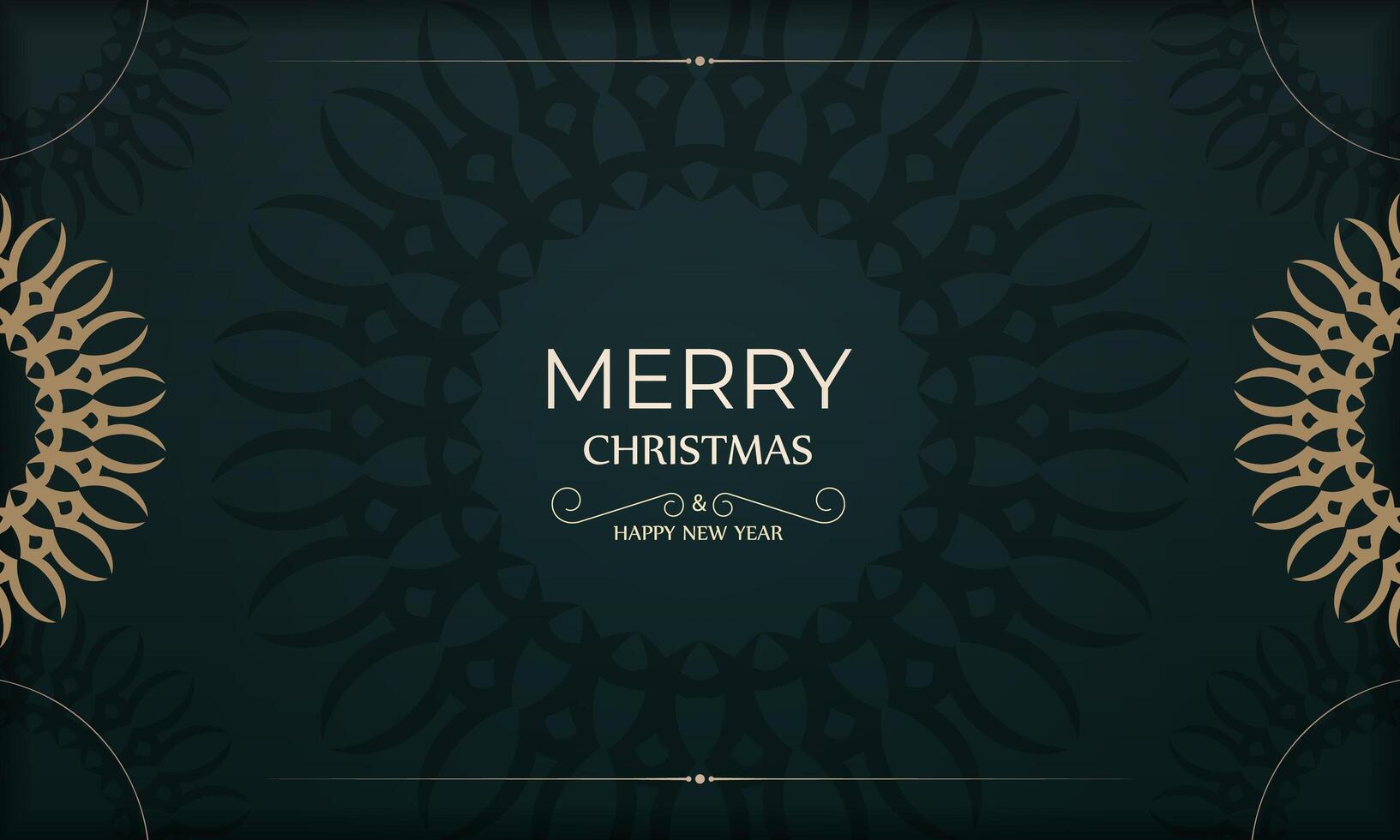 Christmas card with gold ornament pattern on dark green background vector