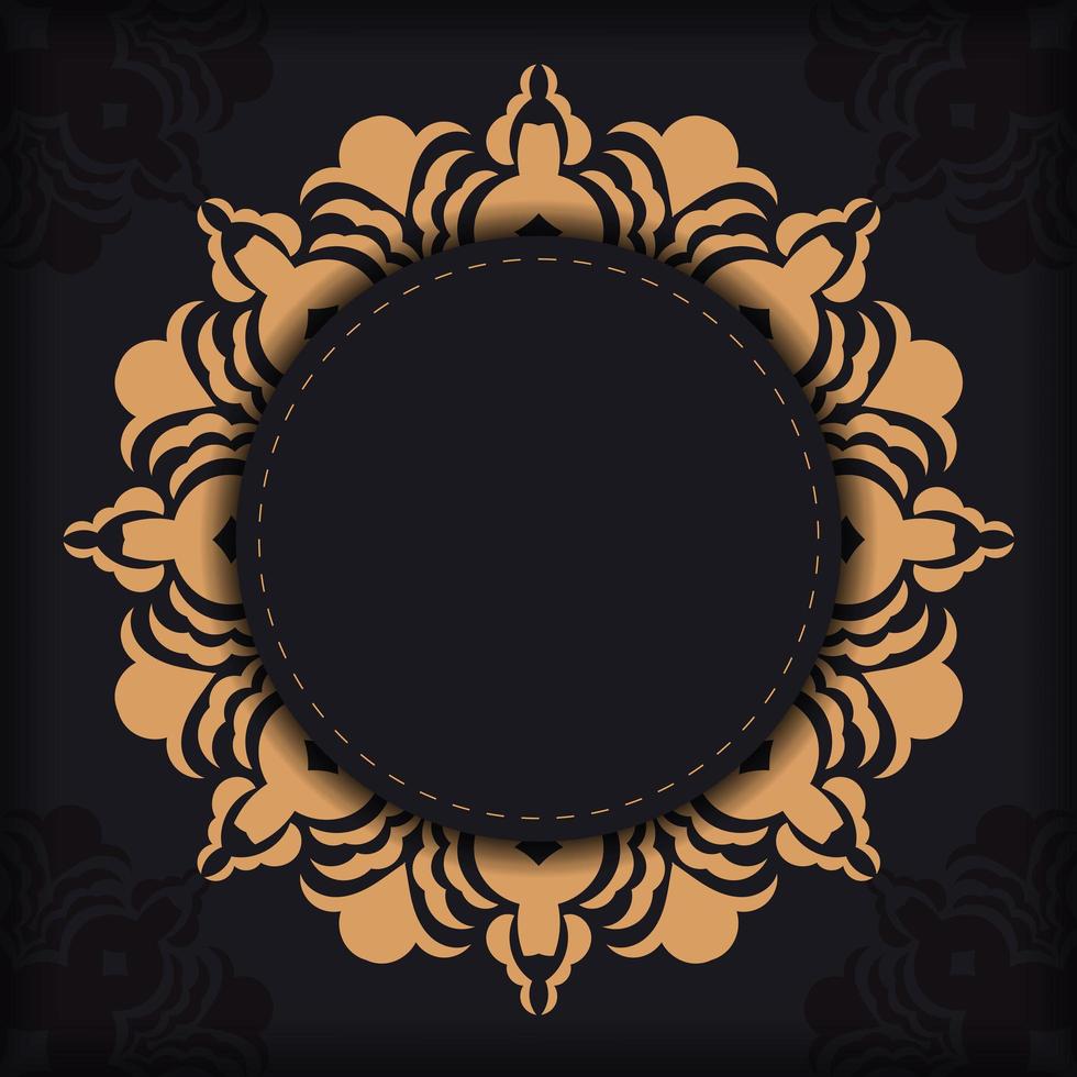 Ready-made postcard design with vintage Indian ornaments. Black-gold luxurious colors. Can be used as background and wallpaper. Elegant and classic vector elements ready for print and typography.