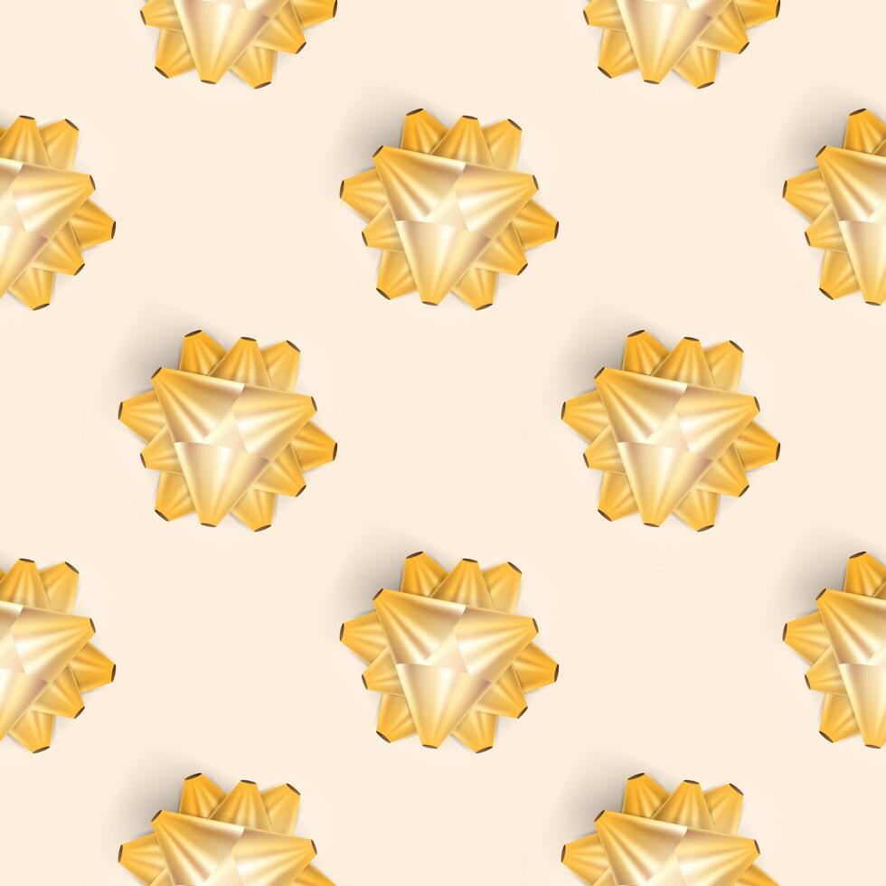 Seamless pattern with Golden bow. Endless background. Champagne color. Suitable for postcards and backgrounds. Vector illustration.