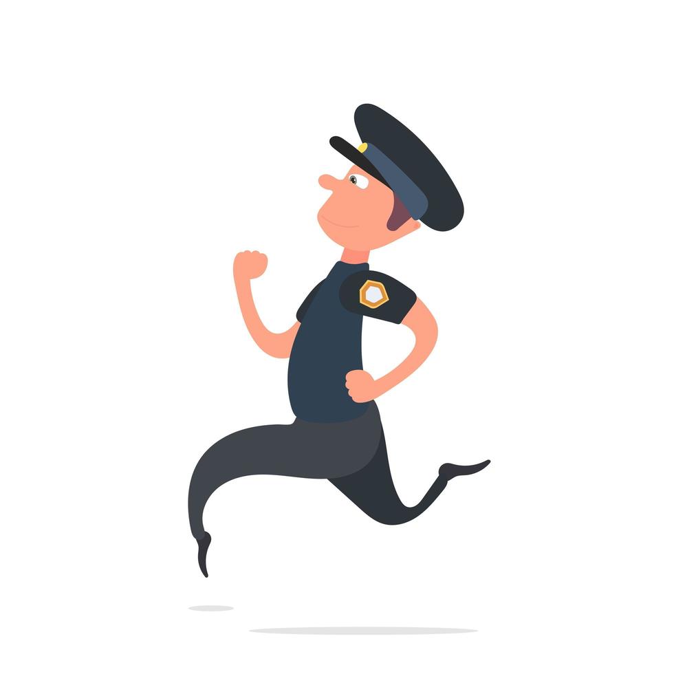 The policeman is running. A patrolman in uniform is running. Isolated on a white background. Cartoon style. Vector. vector