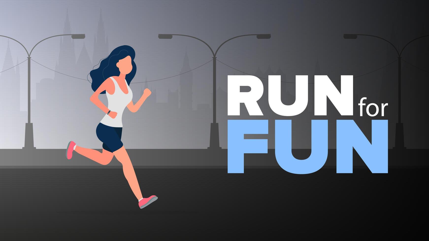 Run for fun banner. The girl is running. A woman in shorts and a T-shirt is jogging. Vector. vector