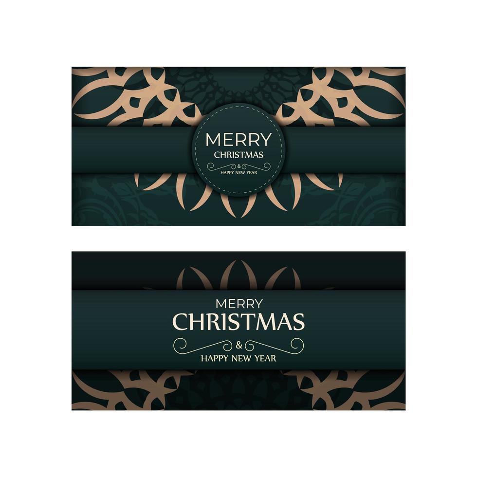 Festive flyer merry christmas dark green color with vintage yellow pattern vector