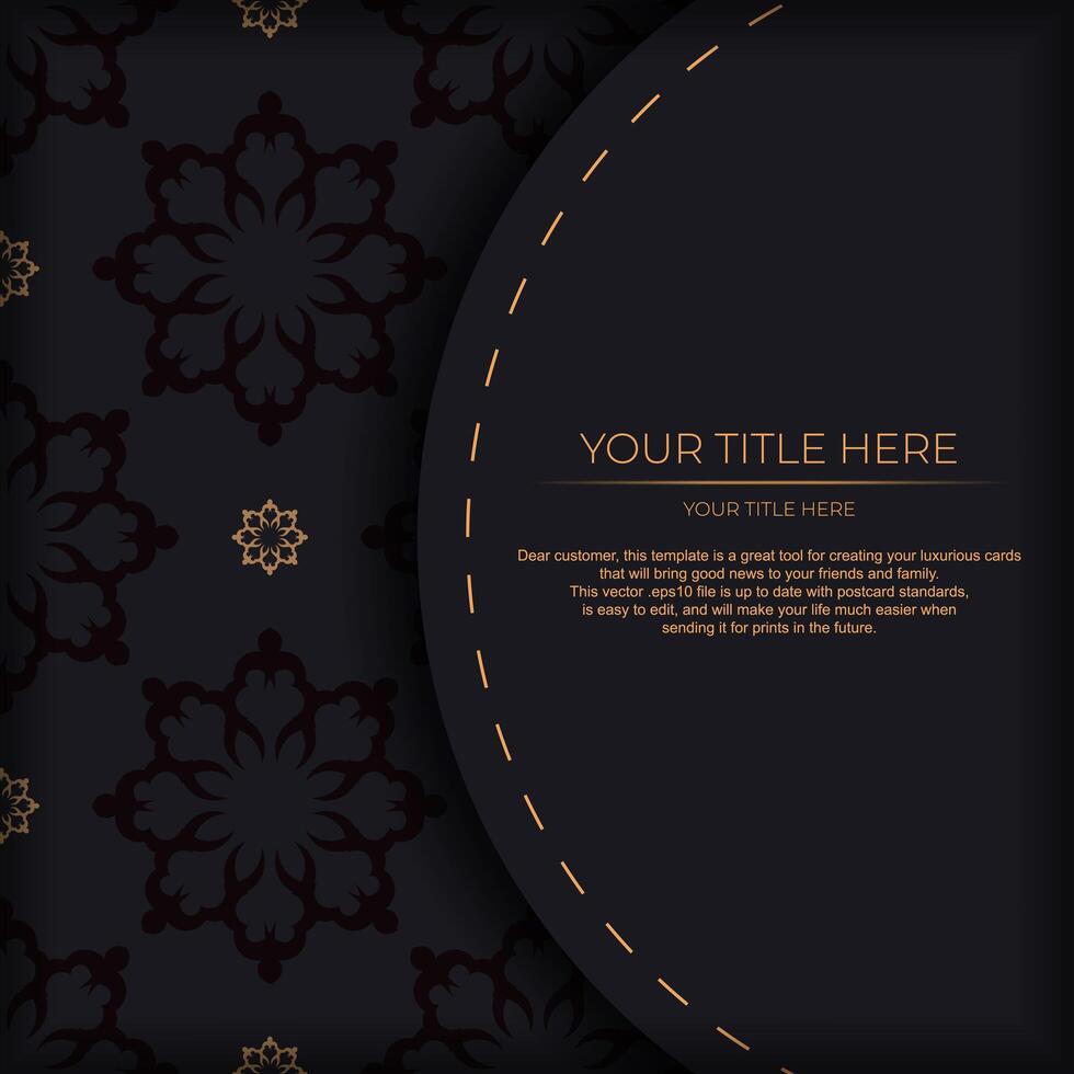 Dark postcard design with abstract vintage mandala ornament. vector