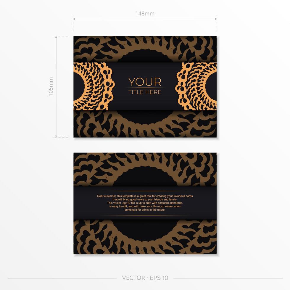 Dark black gold invitation card template with white abstract ornament. Elegant and classic elements are great for decorating. Vector illustration.