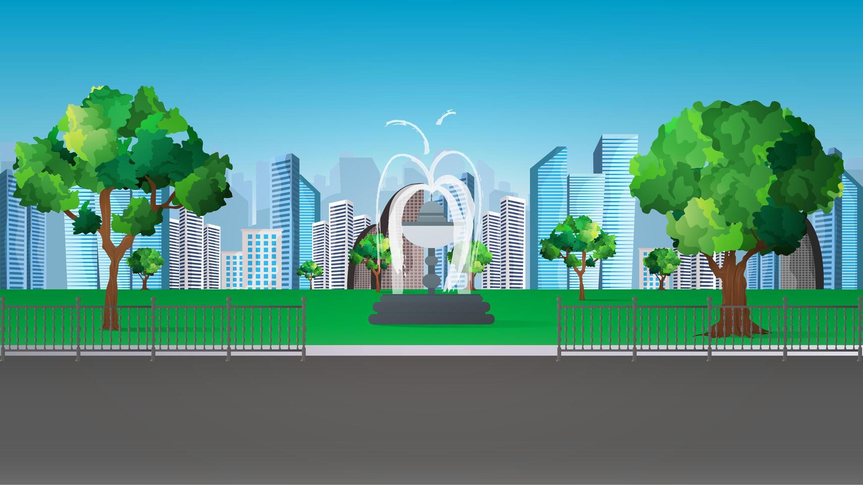 City landscape with fountain and trees vector