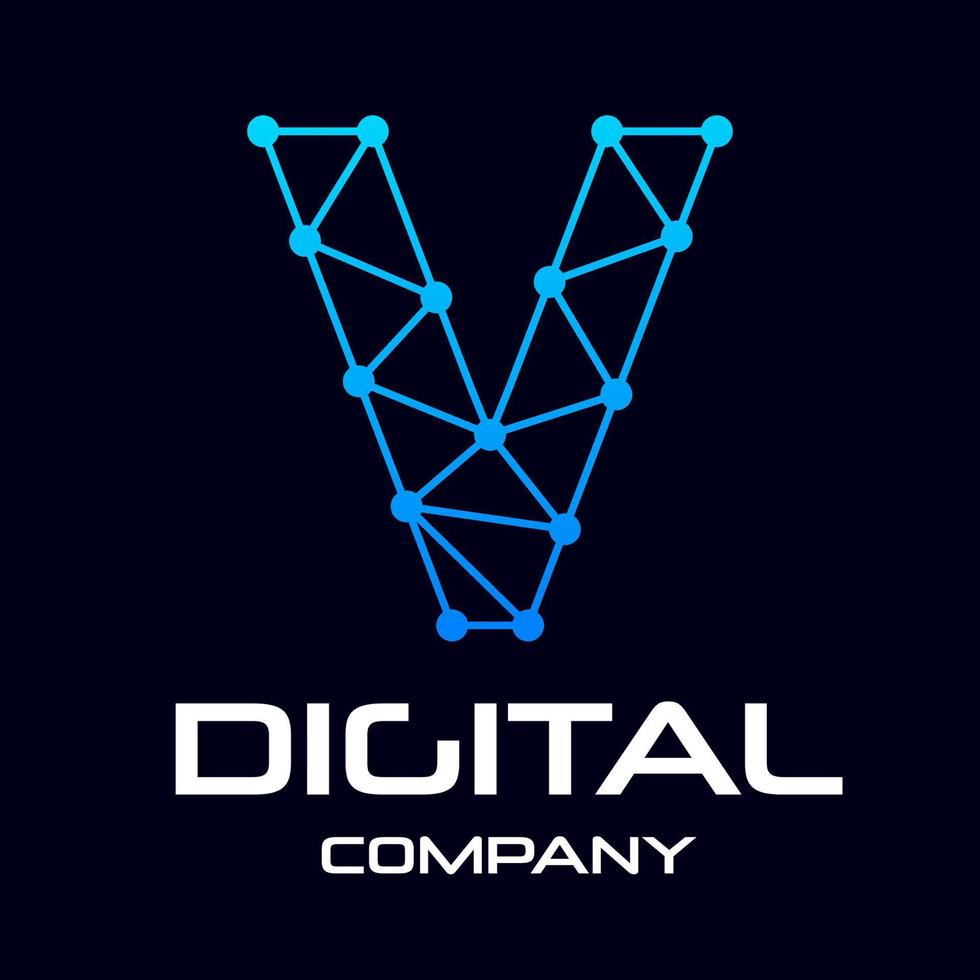 plantilla de logotipo de vector de letra v digital. este diseño utiliza tecnología y símbolo de punto. adecuado para la marca de identidad.