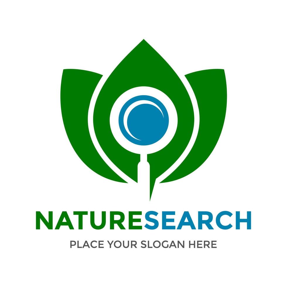 Nature search vector logo template. This design use leaf symbol and magnifying glass. Suitable for finder environment.