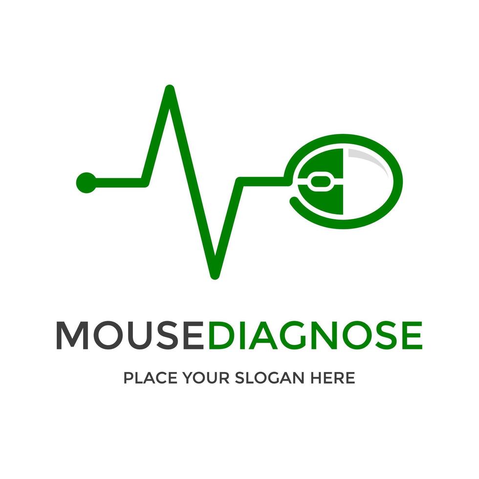 Mouse diagnose vector logo template. This design use heart beat symbol. Suitable for medical or repair computer service.