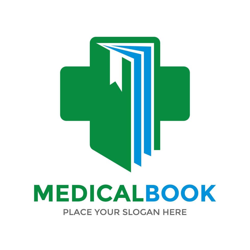 Medical book vector logo template. This design use cross symbol. Suitable for healthy.