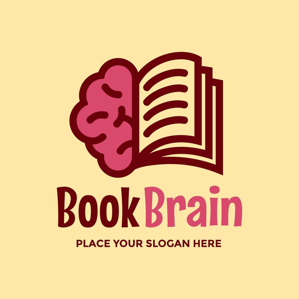 plantilla de logotipo de vector de cerebro de libro. este diseño utiliza el símbolo de la mente. adecuado para la educación.