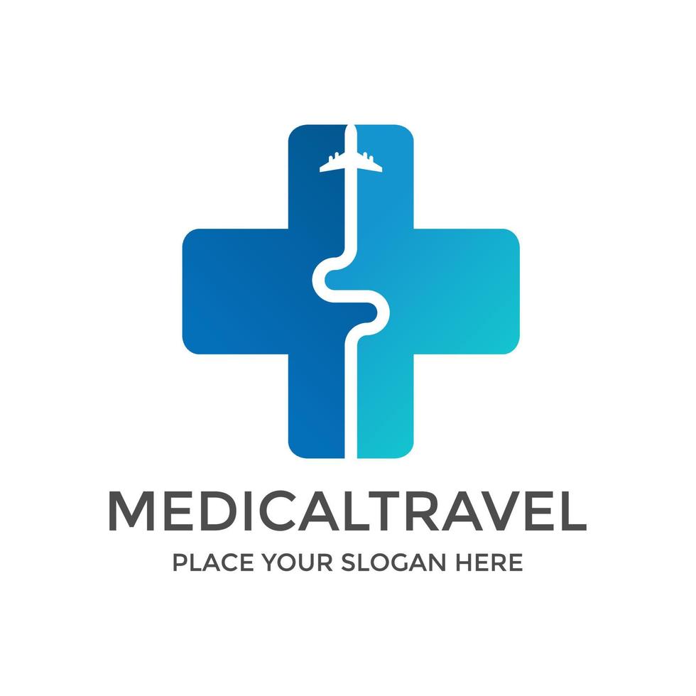 Medical travel vector logo template. This design use aircraft symbol. Suitable for health.