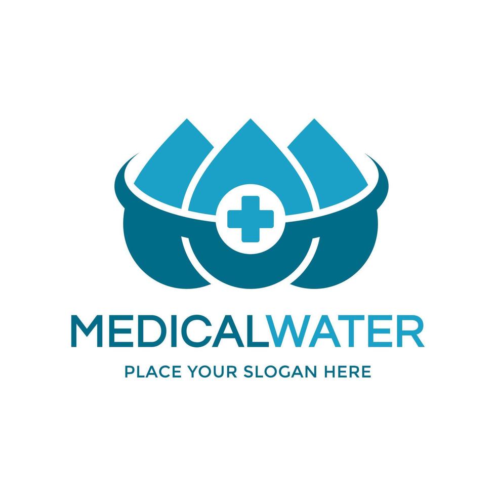 plantilla de logotipo de vector de agua médica. este diseño utiliza un símbolo cruzado o más. apto para negocio de salud.