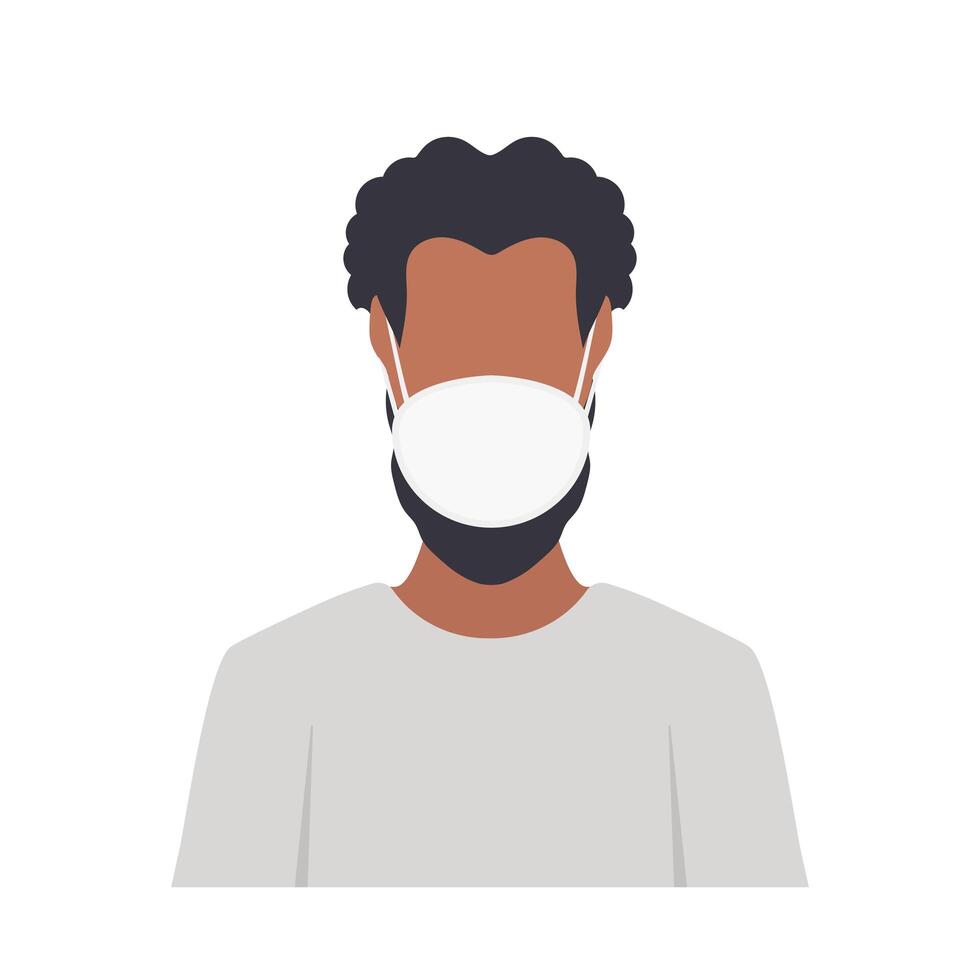 African American boy in mask. A black man in a respirator. Vector. vector