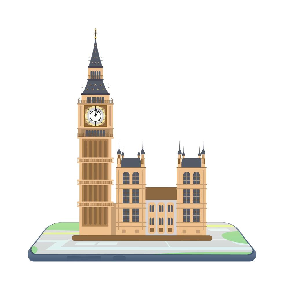 Map in the smartphone. Big Ben on the map. Vector. vector