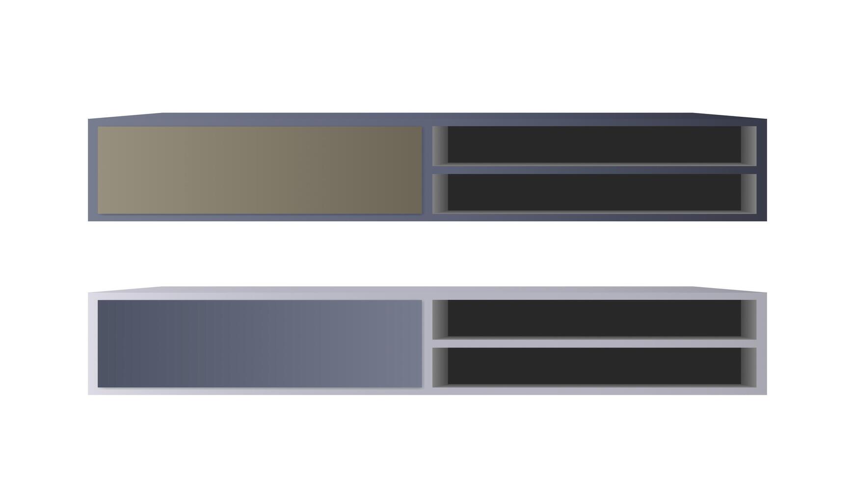 Modern wall shelf. A long chest of drawers. Element for interior design, apartments, houses and rooms. vector