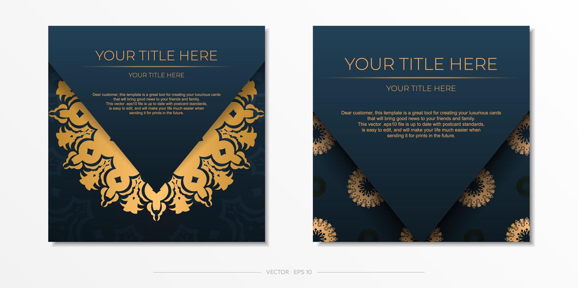 Dark blue invitation card template with abstract ornament. Elegant and classic vector elements are great for decoration.