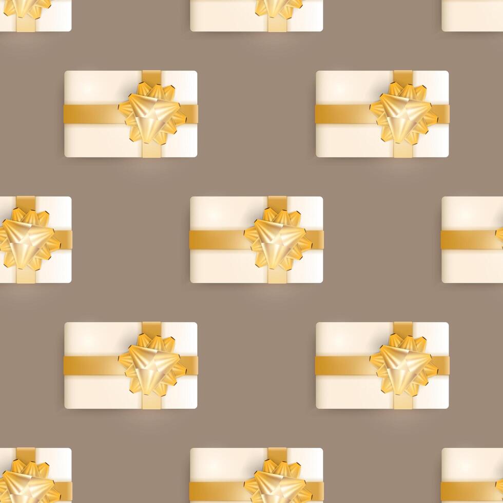 Seamless pattern with realistic gifts. Endless background. Champagne color. Suitable for postcards, prints, brown paper and backgrounds. illustration. vector