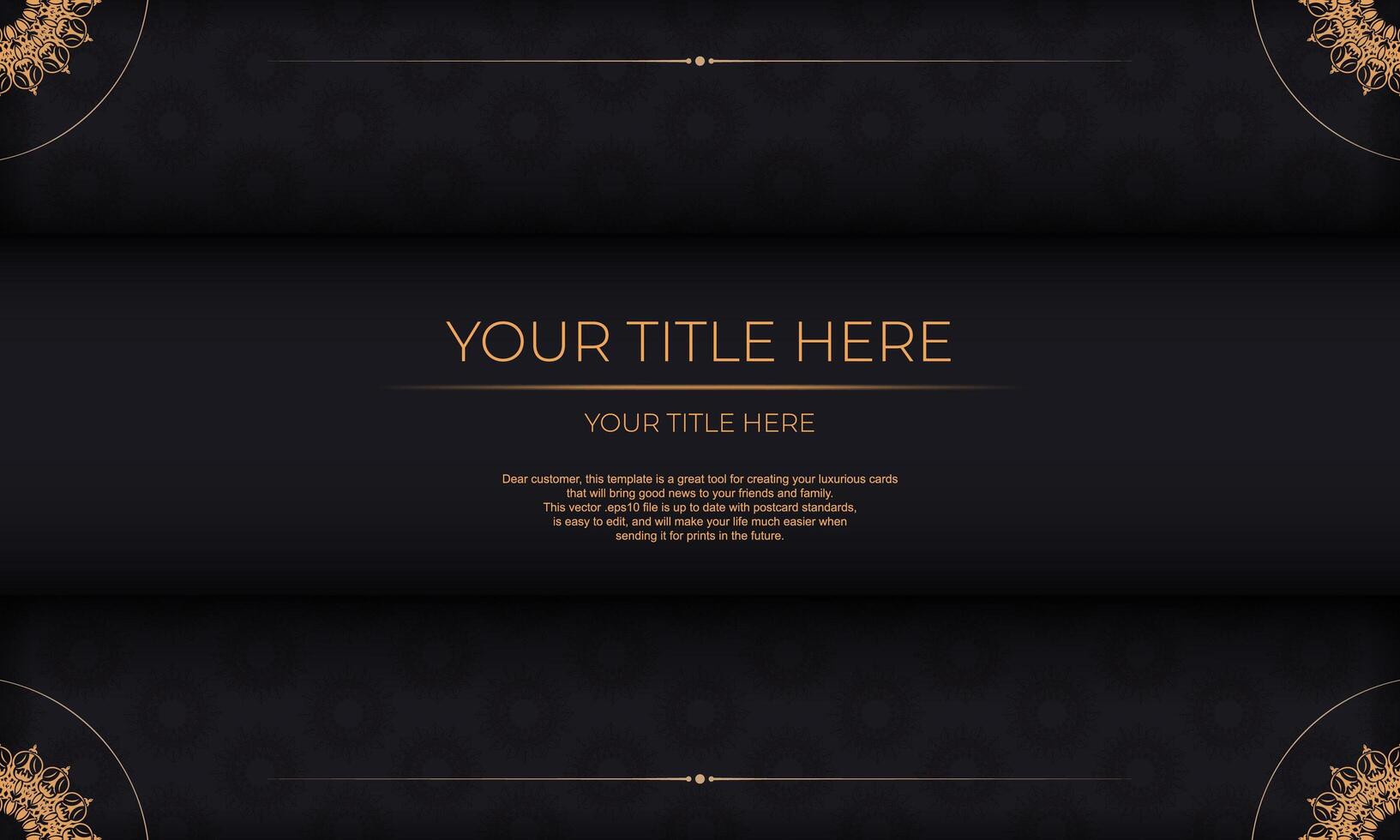 Black banner template with luxury ornaments and place for your text. Print-ready invitation design with vintage ornaments. vector