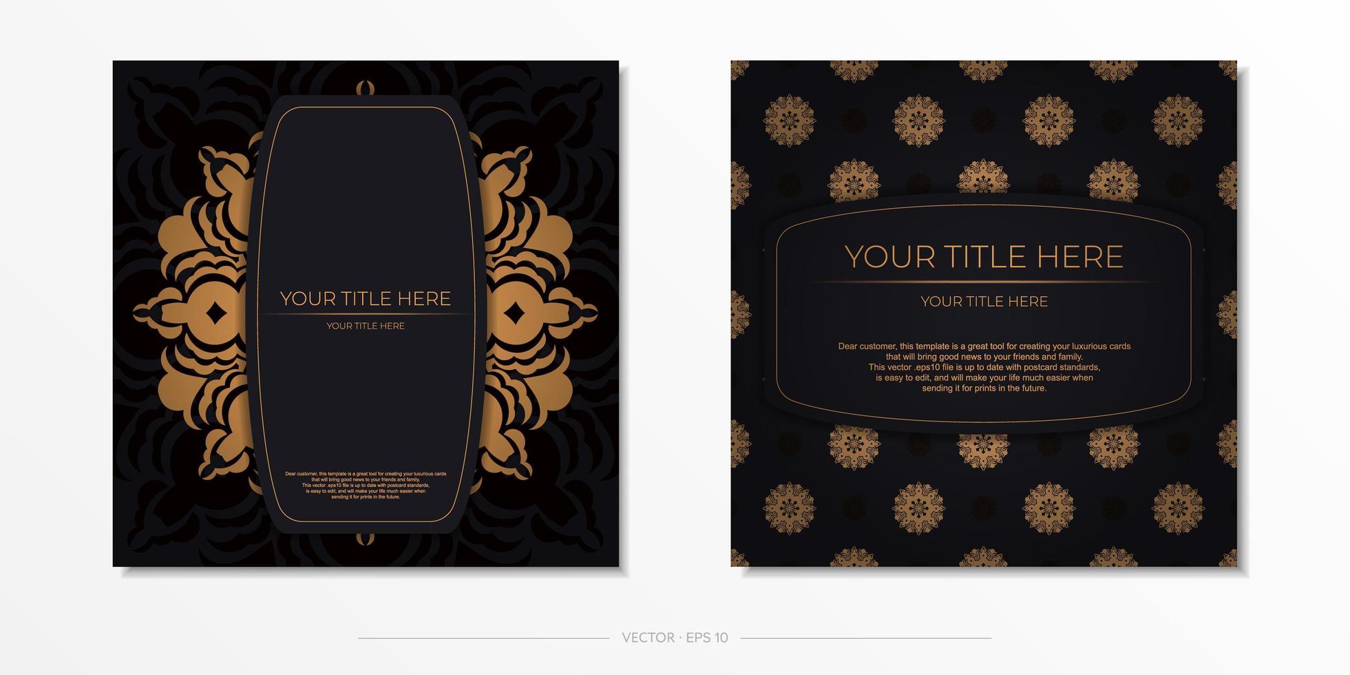 Ready-made invitation card design with abstract vintage ornament. Black-gold luxurious colors. Can be used as background and wallpaper. Elegant and classic vector elements are great for decoration.