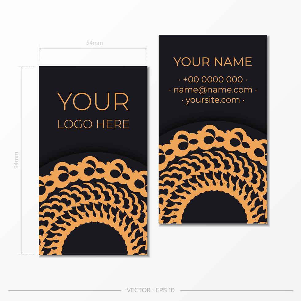 plantillas de tarjetas de presentación presentables en negro con adornos decorativos tarjetas de presentación, patrón oriental, ilustración. vector
