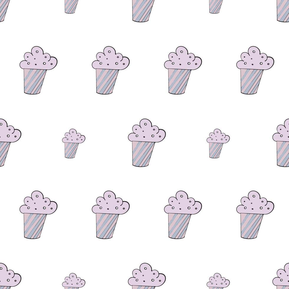 Seamless pattern with cupcake. Festive cupcake in a flat style. Endless background. Good for backgrounds, postcards and wraps designs. . vector