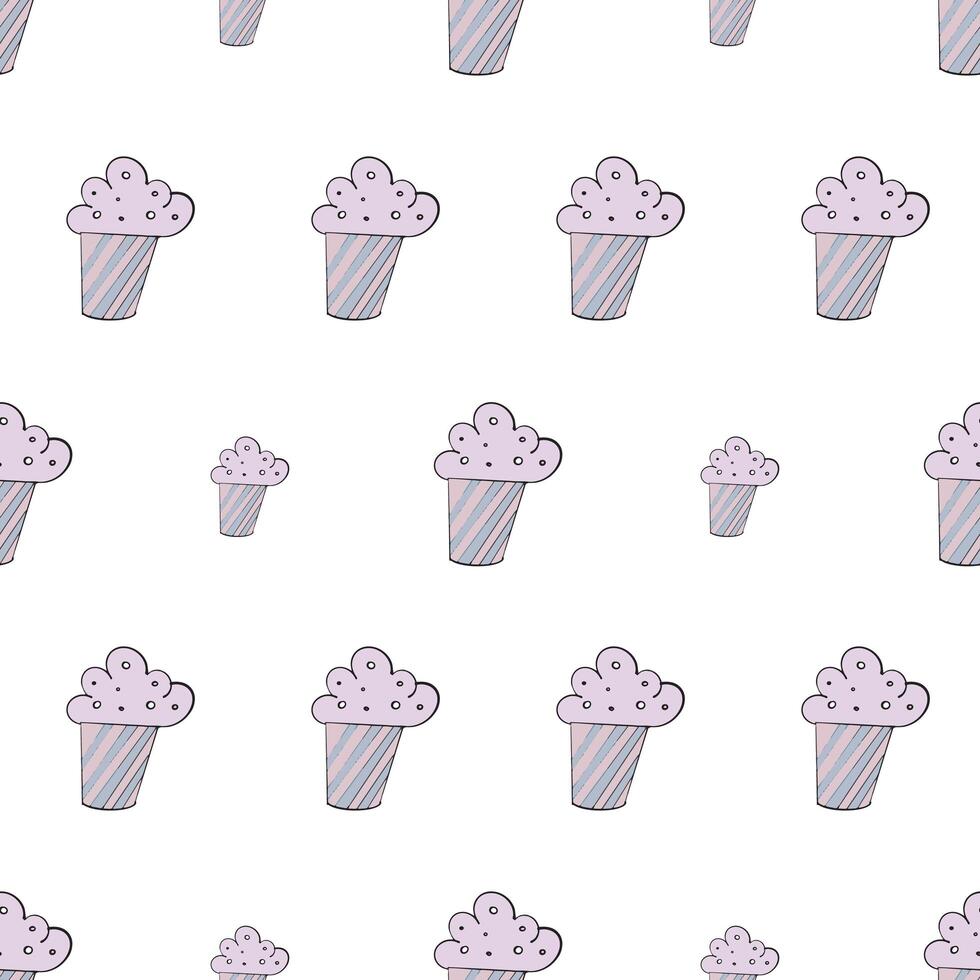 Seamless pattern with cupcake. Festive cupcake in a flat style. Endless background. Good for backgrounds, postcards and wraps designs. Vector. vector