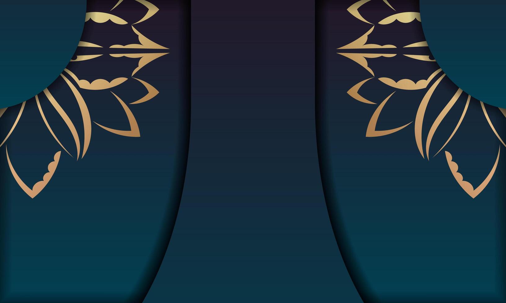 Gradient blue background with abstract gold ornament and space for your logo vector