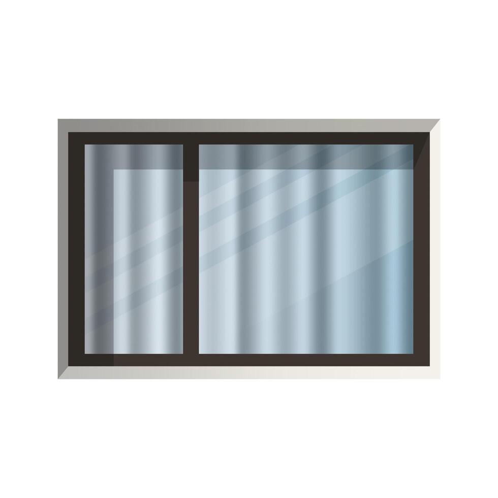 ventana vectorial realista. una ventana con vidrio transparente y una cortina está aislada en un fondo blanco. elemento para el diseño de casas y villas. vector