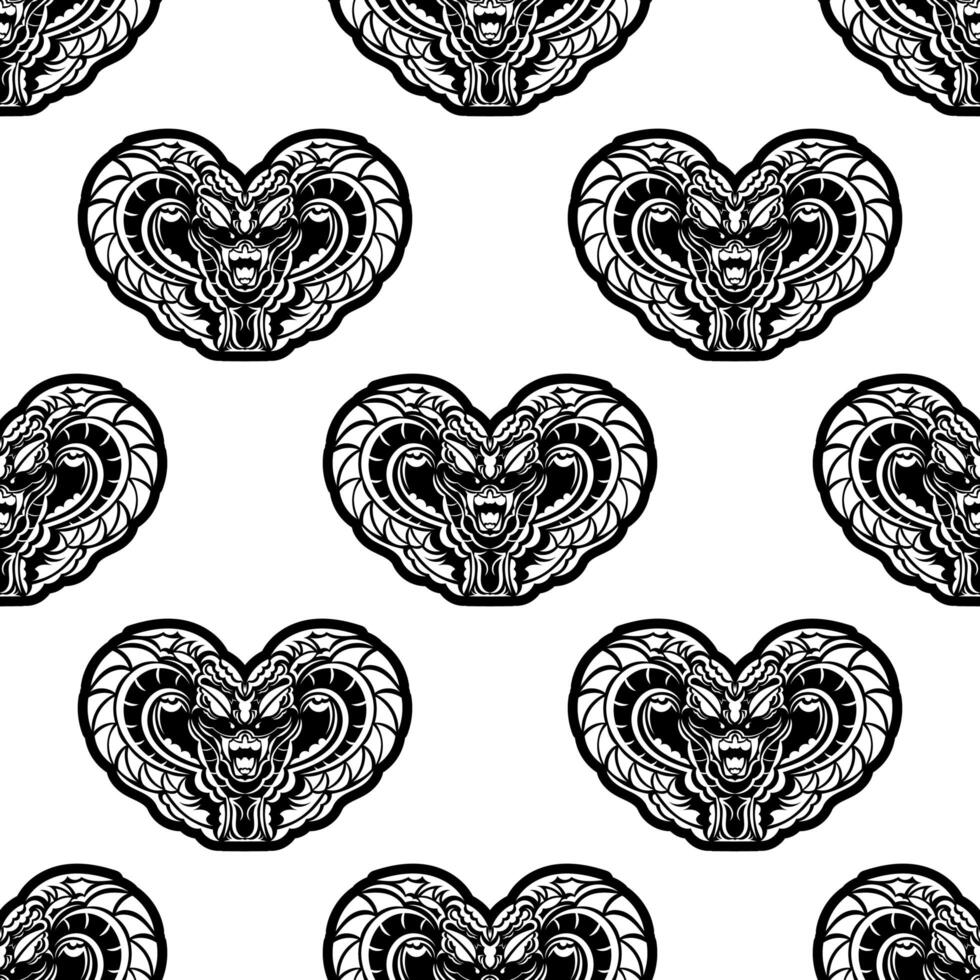 Black and white seamless pattern with snake heads. Vector illustration.