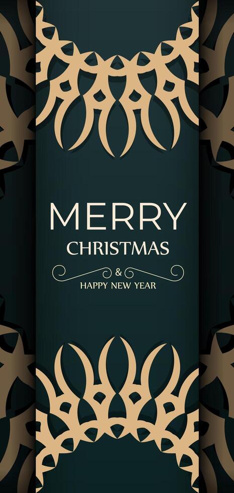 Festive flyer happy new year dark green color with winter yellow pattern vector