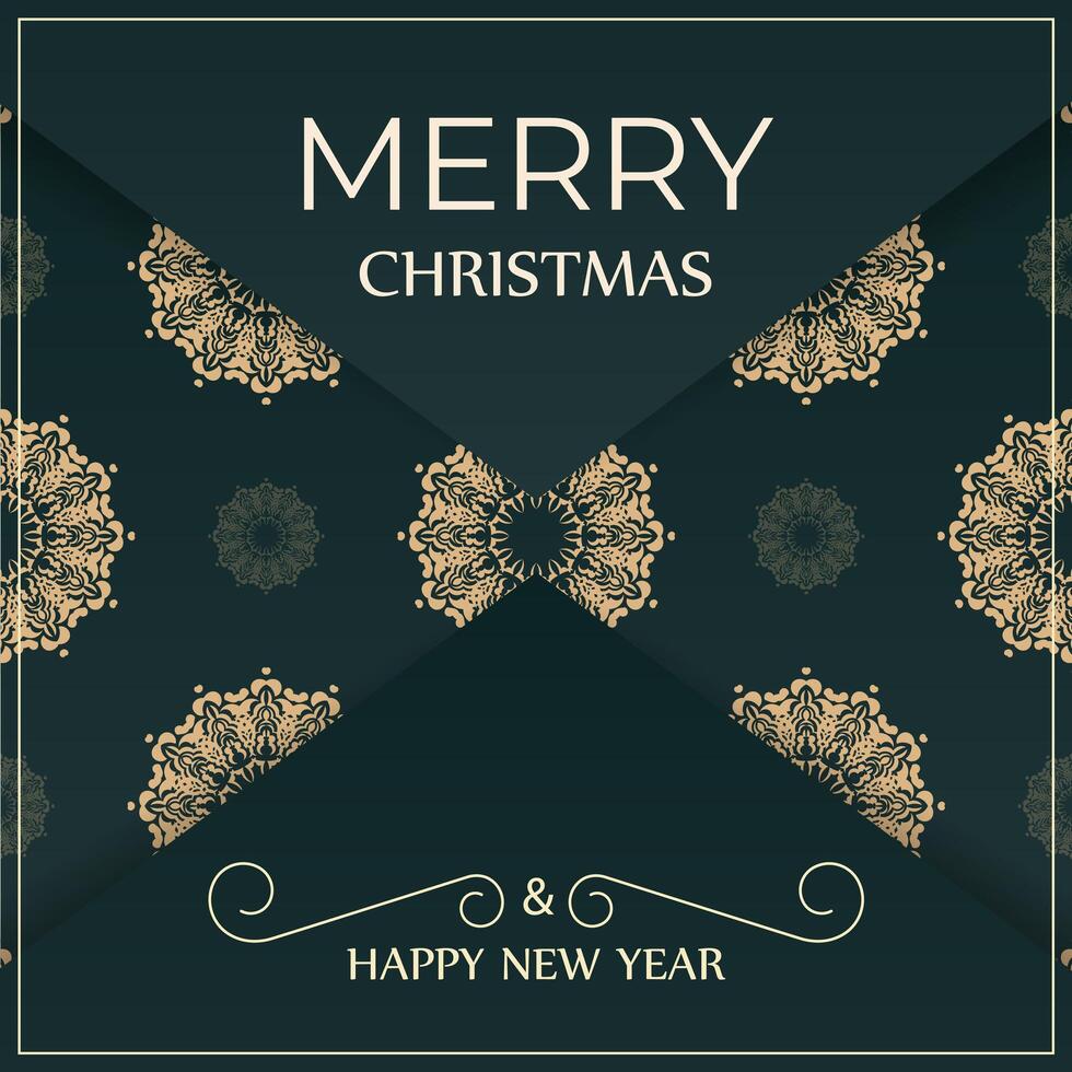 Dark green color Happy New Year greeting card template with luxurious yellow ornament vector